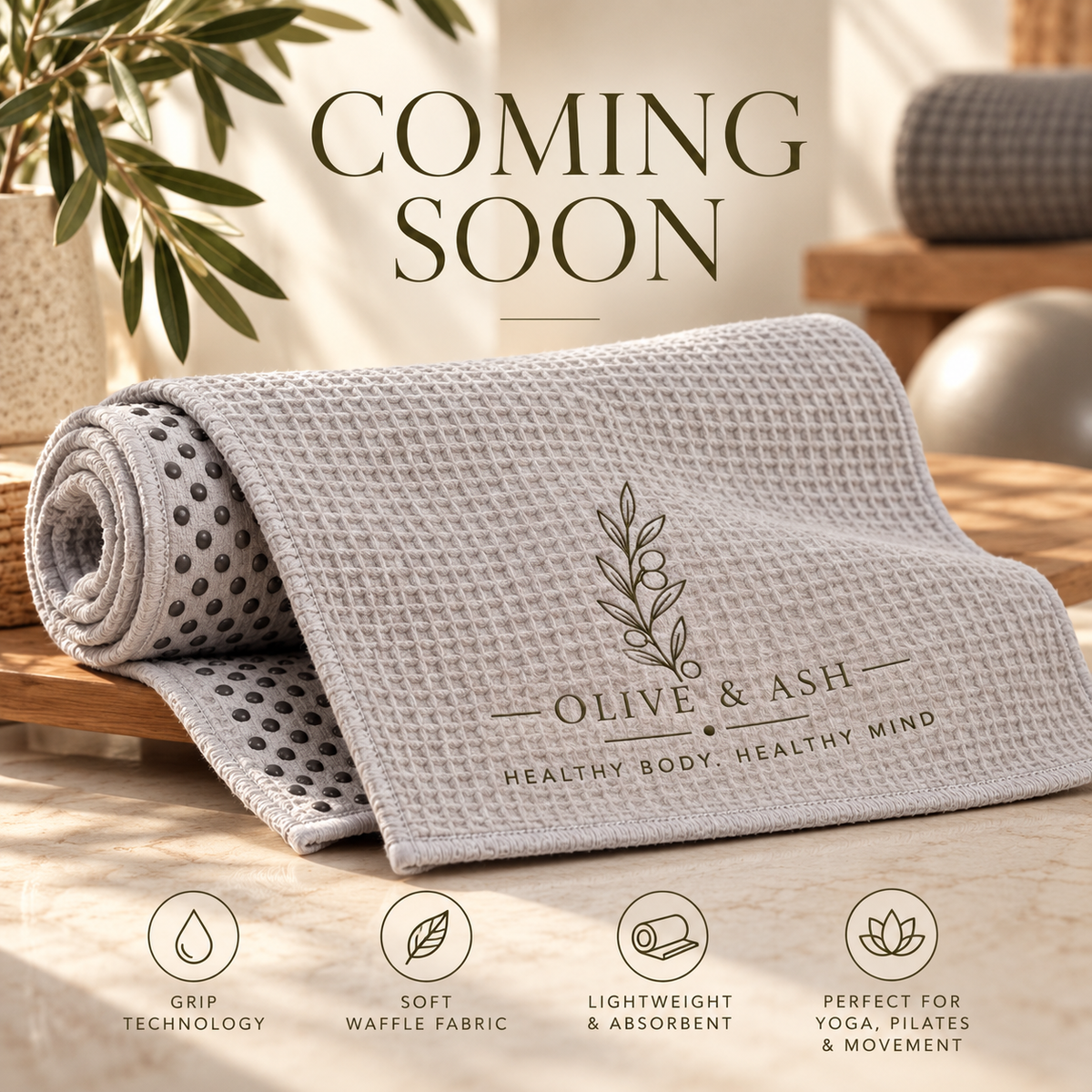 Olive & Ash reformer/ mat grip towel: COMING SOON!